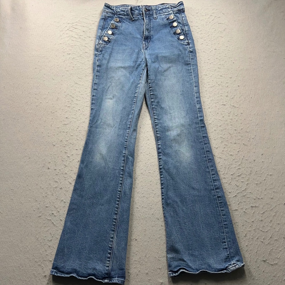 Vintage Gap 70s Flare Jeans Women 2/26R Blue High Rise Sailor Button Denim Pants